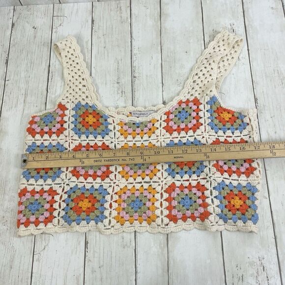 Sincerely Jules Granny Square Sleeveless Cropped  Sweater Sz XL Boho Multicolor - Picture 7 of 8